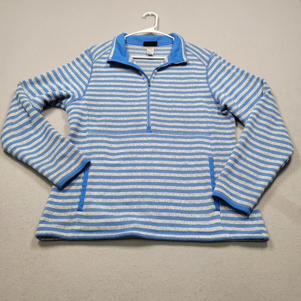 Patagonia Better Sweater 1/4 Zip Pullover Blue White Striped Womens Large